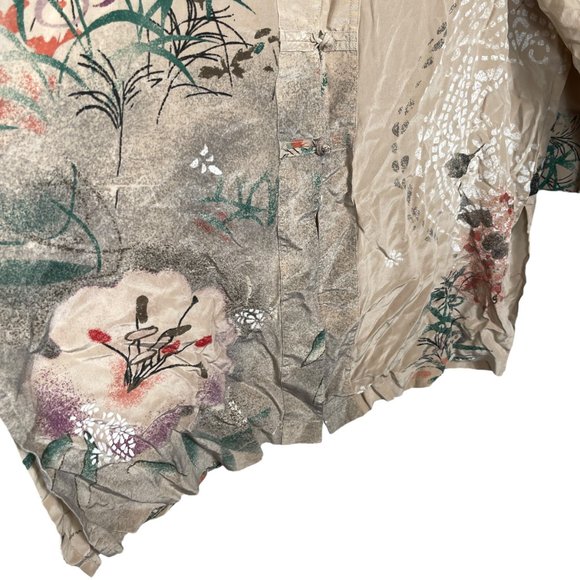 Chico's Design Silk Tunic Blouse Top Size 3 US XL Beige Floral Oriental Button - Picture 7 of 11